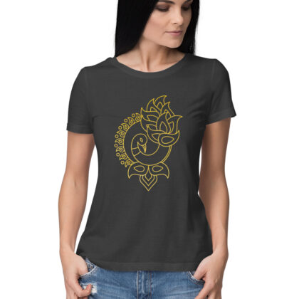 Gold Foil Indian Rangoli Pattern T-Shirt – Women’s Half Sleeve Round Neck