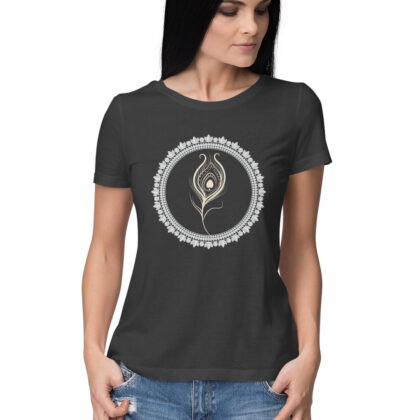 Peacock Feather Illustration T-Shirt – Women’s Half Sleeve Round Neck