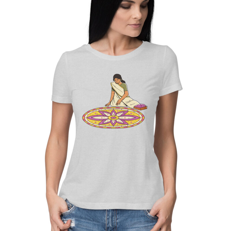 Pookkalam T-Shirt – Women’s Half Sleeve Round Neck - Image 5