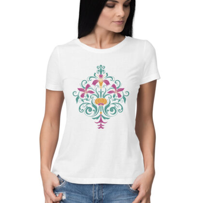 Simplified Mughal Natural Motif T-Shirt – Women’s Half Sleeve Round Neck