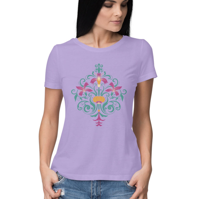 Simplified Mughal Natural Motif T-Shirt – Women’s Half Sleeve Round Neck - Image 6