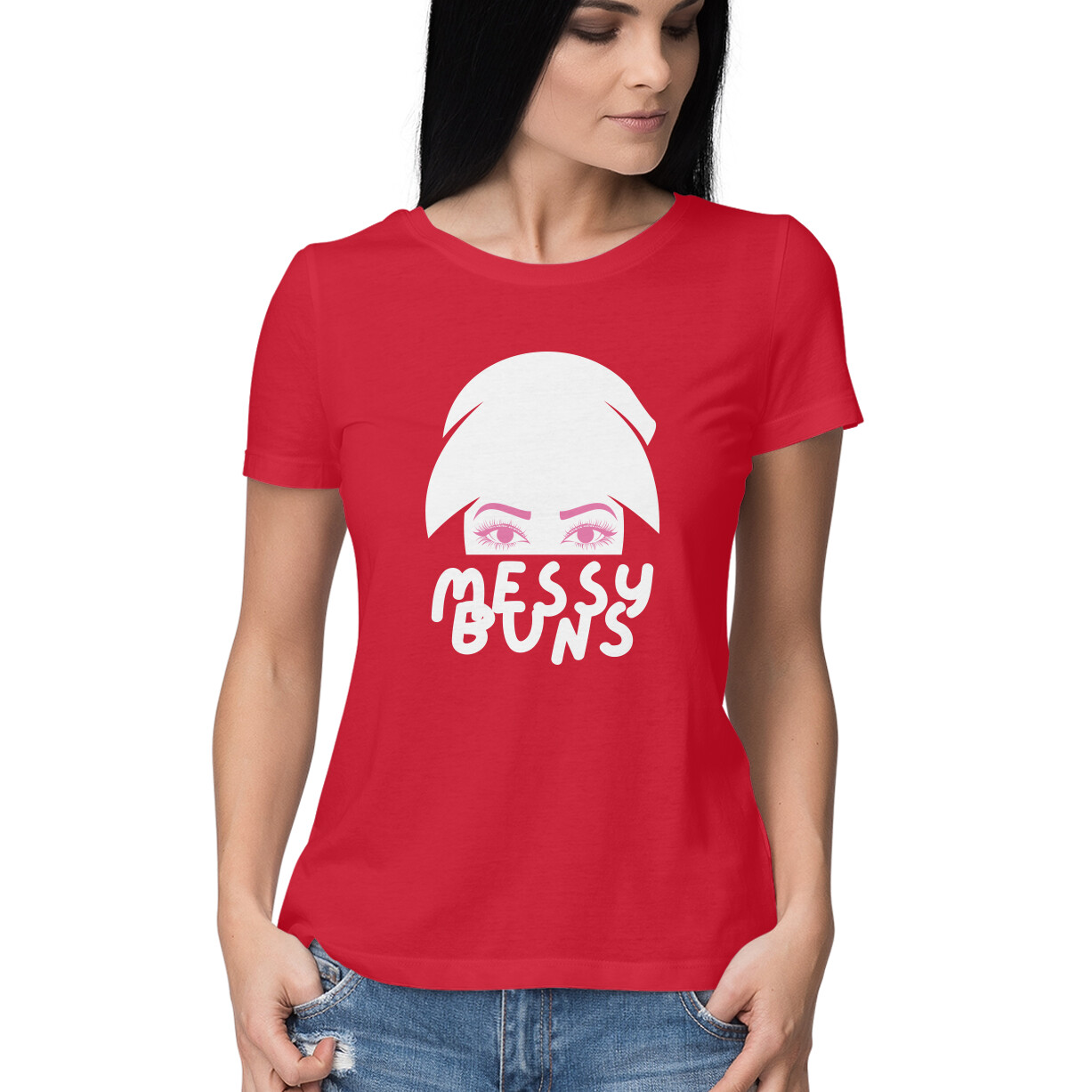 Messy Buns T-shirt â Womenâs Half Sleeve Round Neck - Image 3