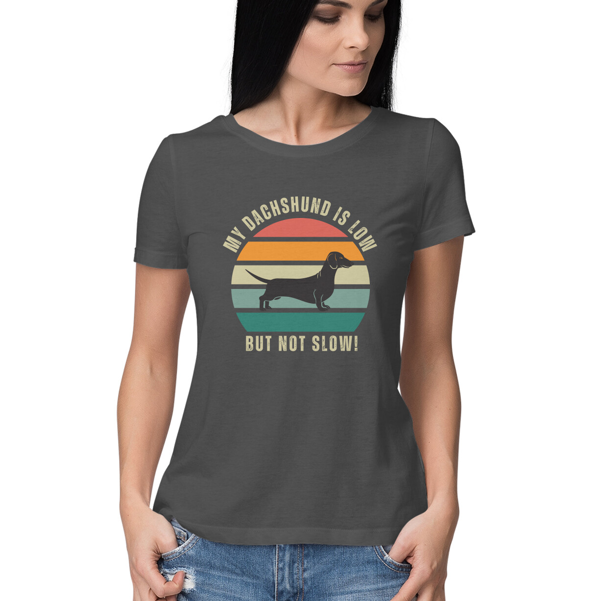 My Dachshund is low but not slow! â Women's Half Sleeve Round Neck T-Shirt - Image 2