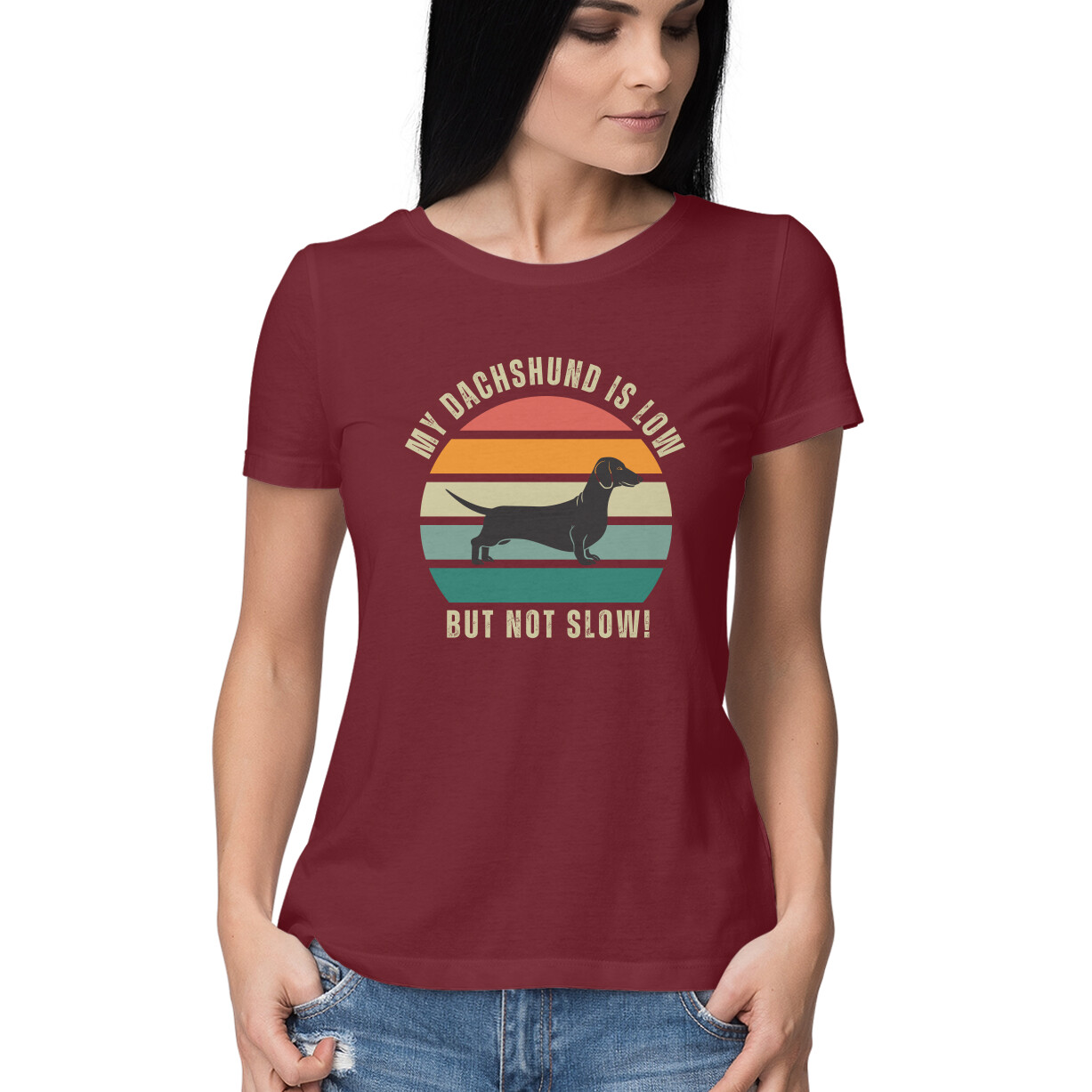 My Dachshund is low but not slow! â Women's Half Sleeve Round Neck T-Shirt - Image 4