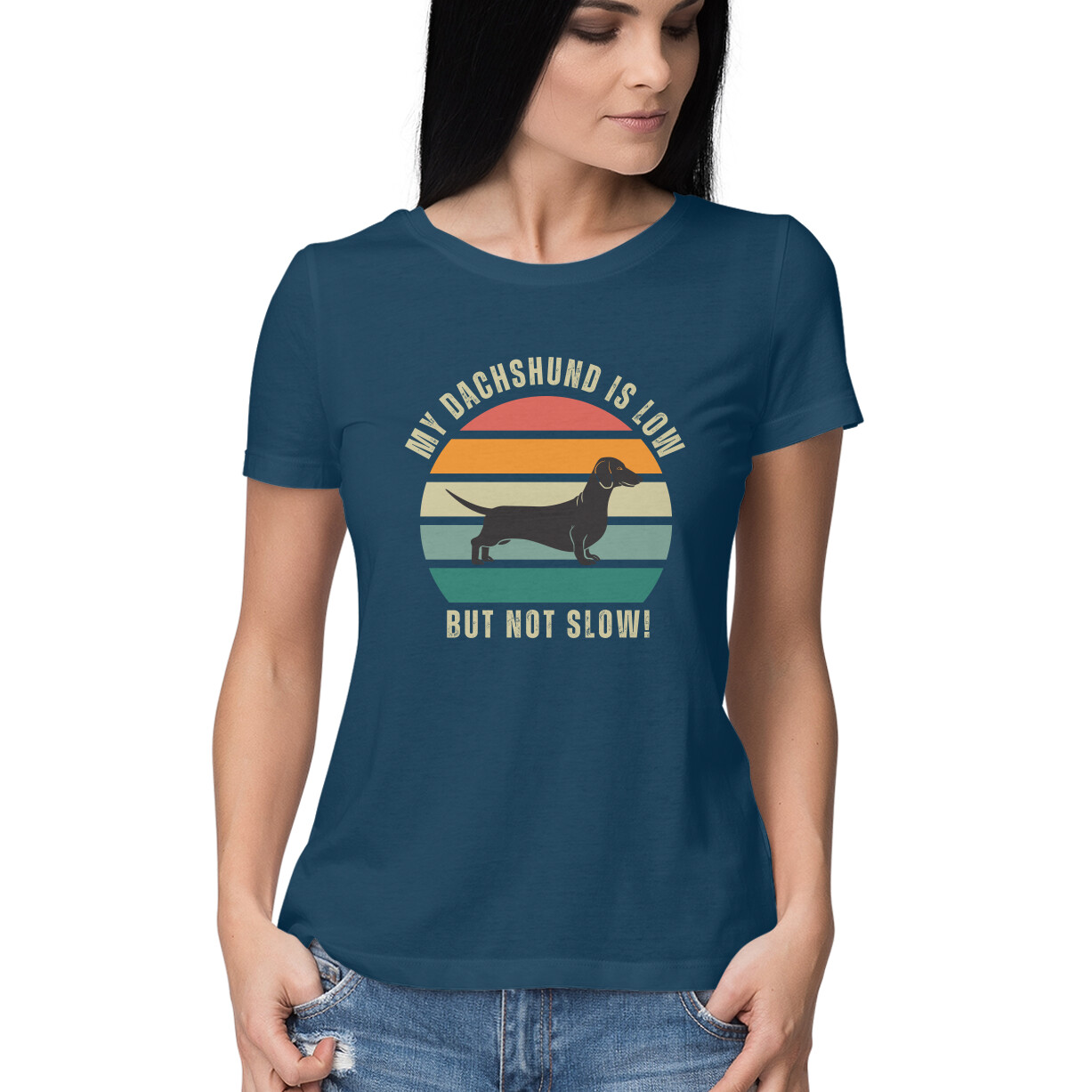 My Dachshund is low but not slow! â Women's Half Sleeve Round Neck T-Shirt - Image 5