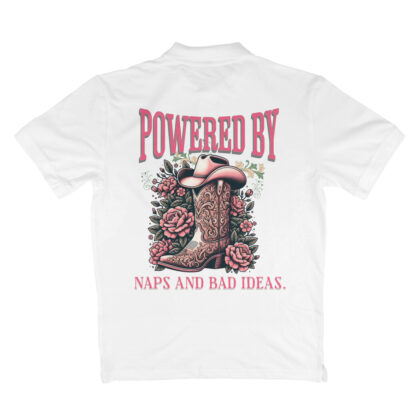 Powered by naps and bad ideas. – Men’s Polo T-shirt