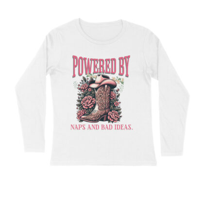 Powered by naps and bad ideas. - Men’s Full Sleeve Round Neck T-Shirt