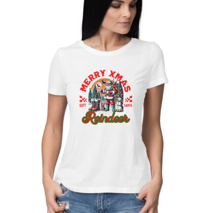 Merry Xmas Reindeer - Women’s Half Sleeve Round Neck T-shirt | Christmas Cheer