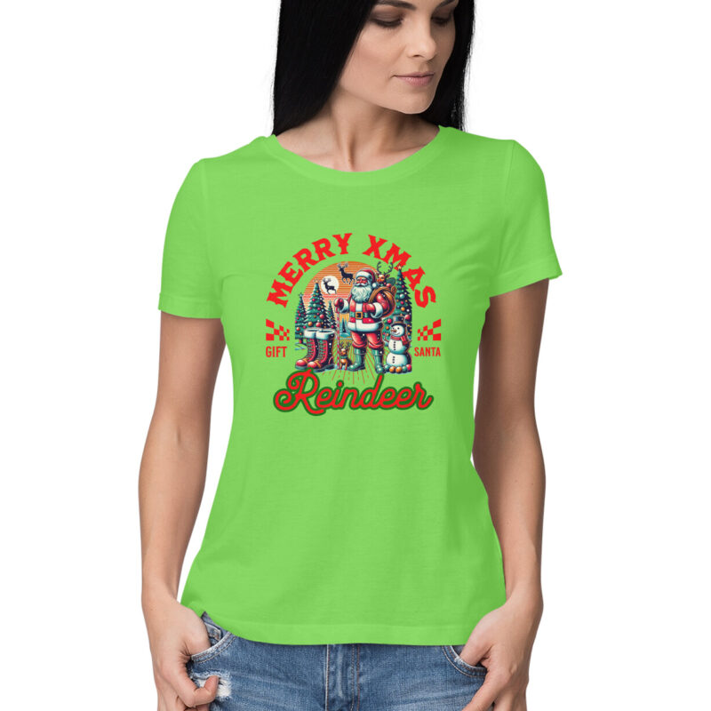 Merry Xmas Reindeer - Women’s Half Sleeve Round Neck T-shirt | Christmas Cheer - Image 7