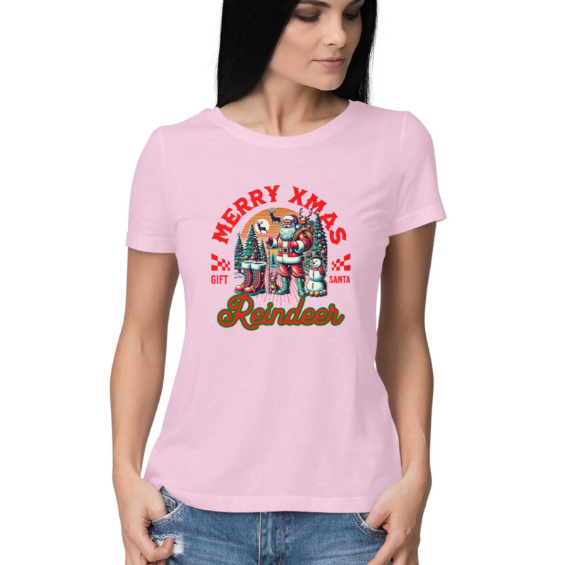 Merry Xmas Reindeer - Women’s Half Sleeve Round Neck T-shirt | Christmas Cheer - Image 8