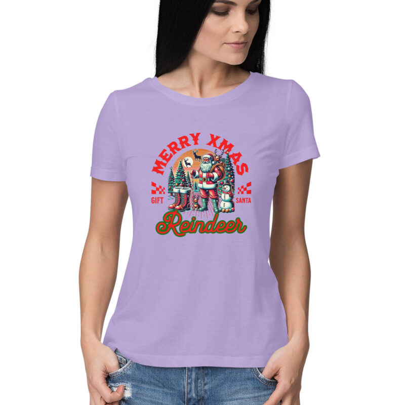 Merry Xmas Reindeer - Women’s Half Sleeve Round Neck T-shirt | Christmas Cheer - Image 9