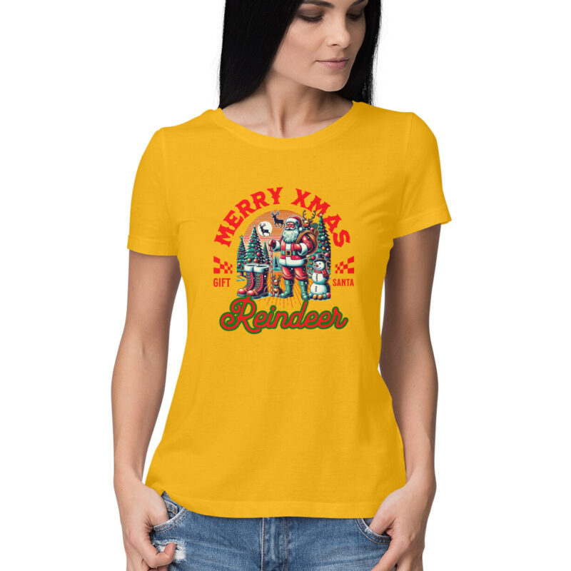 Merry Xmas Reindeer - Women’s Half Sleeve Round Neck T-shirt | Christmas Cheer - Image 10