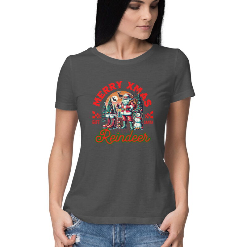 Merry Xmas Reindeer - Women’s Half Sleeve Round Neck T-shirt | Christmas Cheer - Image 11