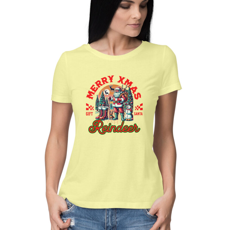 Merry Xmas Reindeer - Women’s Half Sleeve Round Neck T-shirt | Christmas Cheer - Image 12