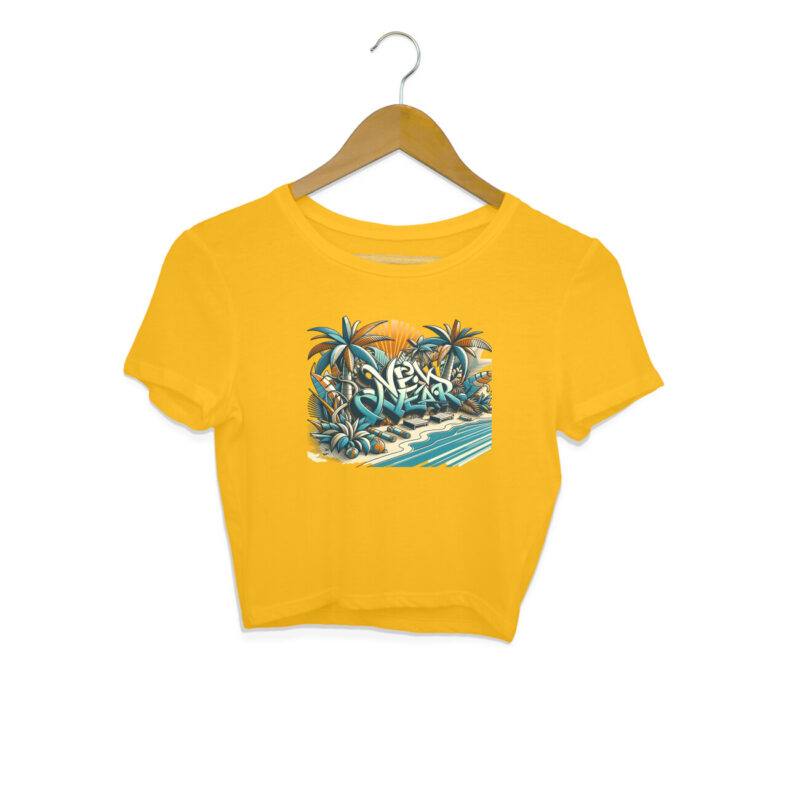 New Year Beach Vintage Graffiti Art – Women’s Crop Tops | Festive & Trendy - Image 2