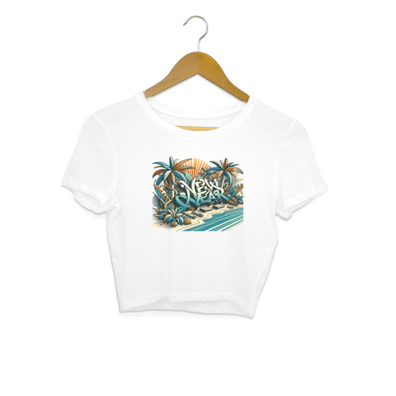 New Year Beach Vintage Graffiti Art – Women’s Crop Tops | Festive & Trendy - Image 4