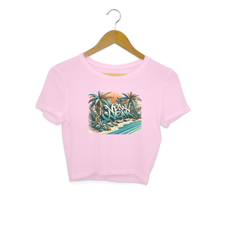 New Year Beach Vintage Graffiti Art – Women’s Crop Tops | Festive & Trendy - Image 5