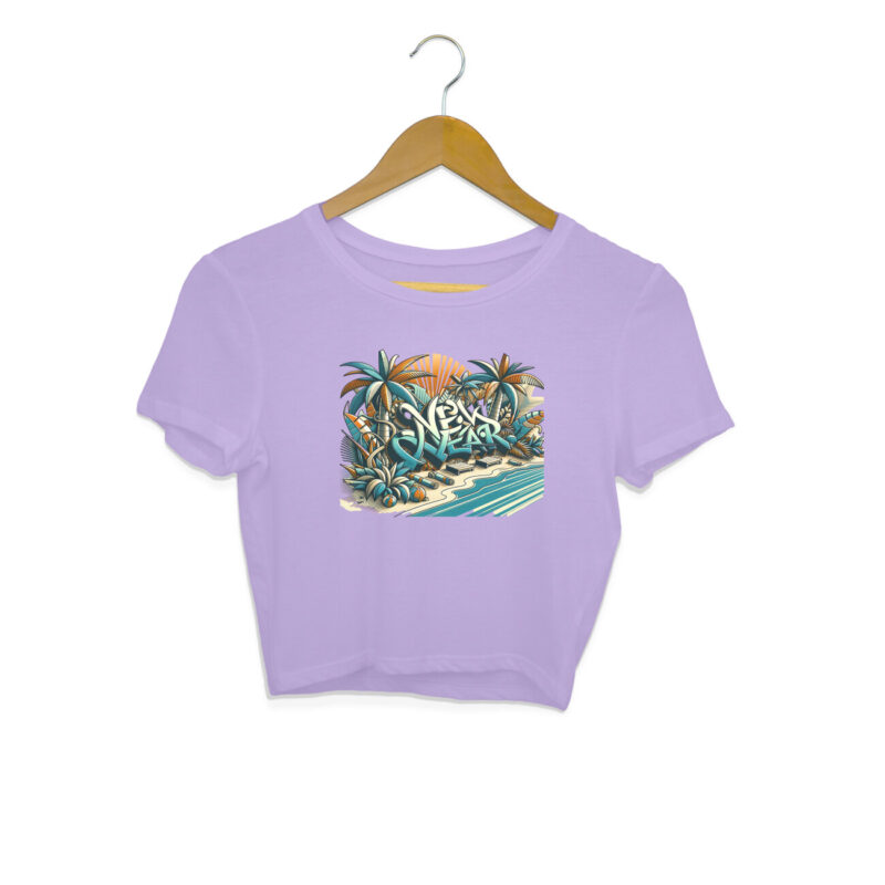 New Year Beach Vintage Graffiti Art – Women’s Crop Tops | Festive & Trendy - Image 6