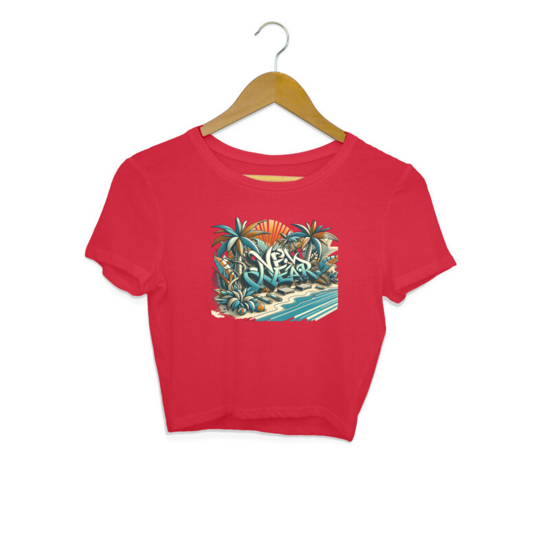 New Year Beach Vintage Graffiti Art – Women’s Crop Tops | Festive & Trendy - Image 9