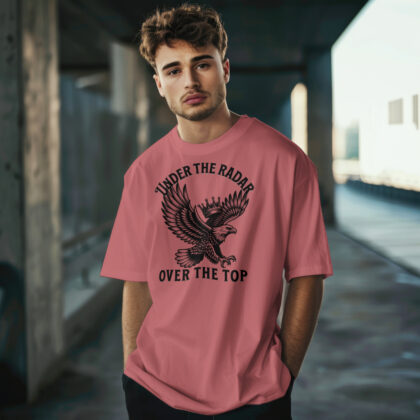 Men's Dusty Rose 'Under the Radar, Over the Top' oversized t-shirt urban street style