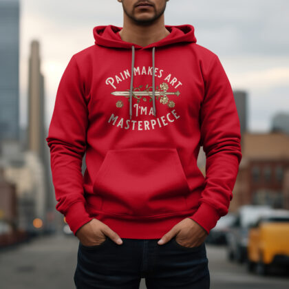 Men's Red 'Pain Makes Art, I Am a Masterpiece' premium hoodie urban street style
