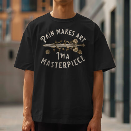 Men's black 'Pain Makes Art, I Am a Masterpiece' oversized t-shirt urban street style