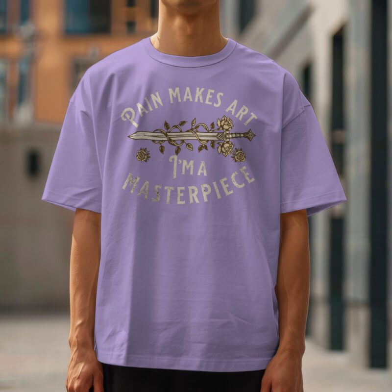 Men's Iris Lavender 'Pain Makes Art, I Am a Masterpiece' oversized t-shirt urban street style