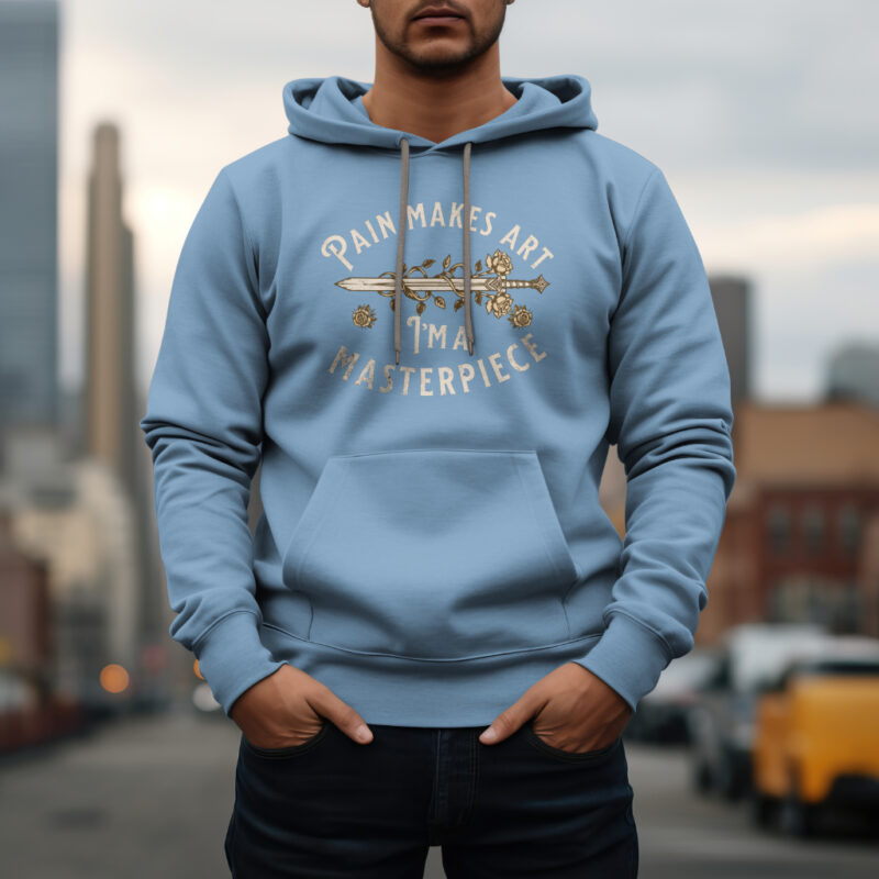 Men's Baby Blue 'Pain Makes Art, I Am a Masterpiece' premium hoodie urban street style